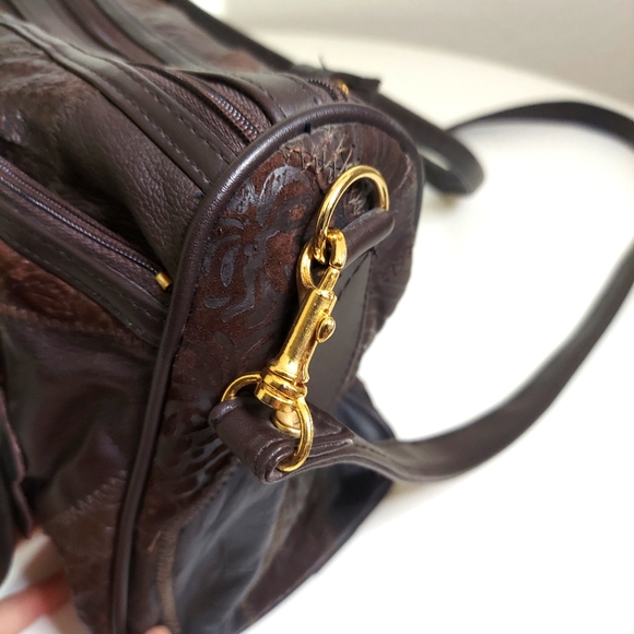 Brown Leather Patchwork Satchel Hand Bag - Picture 8 of 15